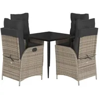 VidaXL 5-tlg. Garten-Essgruppe mit Kissen Grau Poly Rattan