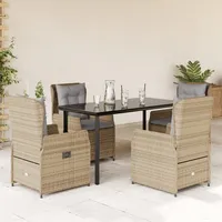 VidaXL 5-tlg. Garten-Essgruppe mit Kissen Beige Poly Rattan