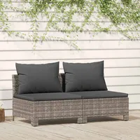 VidaXL Gartensofa 2-Sitzer mit Kissen Grau Poly Rattan