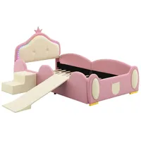 XDOVET Polsterbett,Crown Cartoon Bett,Mit Multi-Mode-LED-Streifen,Kinderbett mit kleiner Rutsche und