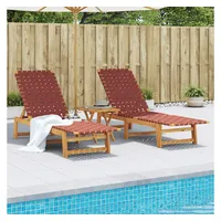 VidaXL Sonnenliegen 2 Stk. mit Tisch Rot Massivholz Akazie