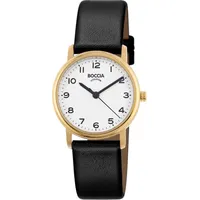 Boccia Titanium Boccia 3368-02 Damenuhr Titan mit Lederband Goldfarben