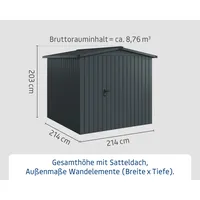 EcoStar Metallgerätehaus Euroline ESD5 anthrazit 214 x 214 cm