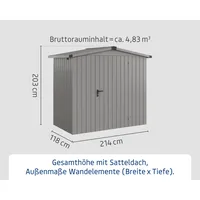 EcoStar Metallgerätehaus Euroline ESD3 graualuminium 214 x 118 cm