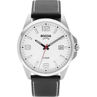 Boccia Titanium Boccia 3671-01 Herrenuhr Titan mit Lederband Schwarz