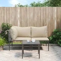 VidaXL 3-tlg. Garten-Lounge-Set mit Kissen Grau Poly Rattan -
