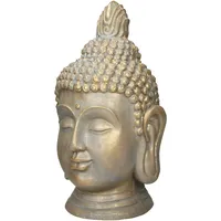 ECD Germany Buddha Figur Kopf Statue 53cm Polyresin, Bronzeoptik