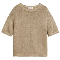 Marc O'Polo Damen Kurzarmpullover aus Strick mit Rundhalsausschnitt, Beige