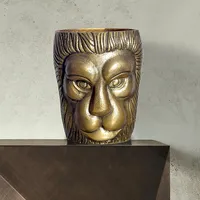 FineBuy Blumenvase Löwenkopf 21 cm Aluminium Gold Tischvase Wohndeko