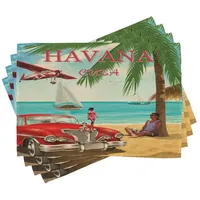 ABAKUHAUS Reise Platzmatten, Retro Havana Kuba Auto Strand, Waschbare