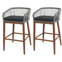Mendler 2er-Set Rope-Barhocker HWC-O22, Outdoor Sitzpolster Seilgeflecht Metall Holz-Optik