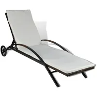 Furnicato Sonnenliege mit Polster & Rollen Poly Rattan Braun,