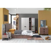 Aea Kinderzimmer Set Bett Nachttisch Kommode Kleiderschrank Braun Modern