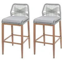Mendler 2er-Set Rope-Barhocker HWC-O21, Outdoor Sitzpolster Seilgeflecht Metall Holz-Optik