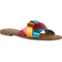 Stiefelparadies Damen Pantoletten in Mehrfarbig Metallic,