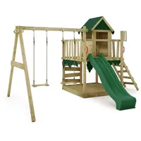 FATMOOSE Spielturm Klettergerüst JazzyJungle mit Schaukel & Rutsche, Spielhaus