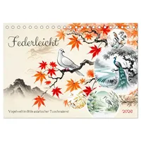 Calvendo Federleicht - Vogelwelt im Stile asiatischer Tuschmalerei (Tischkalender