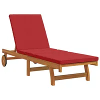 VidaXL Sonnenliege mit Rädern und Kissen Rot Massivholz vidaXL