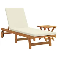 VidaXL Gartenliege Sonnenliege mit Rädern, Tisch und Kissen Massivholz,