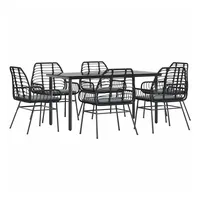 VidaXL 7-tlg. Garten-Essgruppe mit Kissen Schwarz Poly Rattan Glas