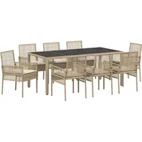 VidaXL Garten Essgruppe 9 pcs Beige PE Rattan