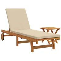 VidaXL Roll-Sonnenliege mit Tisch und Kissen aus massivem Akazienholz