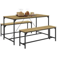 Homcom Essgruppe 3er-Set, Küchentisch-Set, Esstisch mit 2 Bänken für