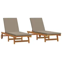 VidaXL Sonnenliegen 2 Stk. mit Rädern und Kissen Massivholz