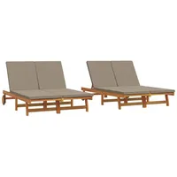 VidaXL Doppel-Sonnenliege mit Rädern und Kissen Massivholz Akazie