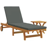 VidaXL Sonnenliege mit Rollen, Tisch und Kissen Massivholz Akazie