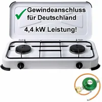 S&E Großhandel Campingkocher Gaskocher 2-flammig Gasherd 50 mbar mit
