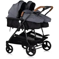 Chipolino Geschwisterkinderwagen Duo Smart klappbar umbaubar verstellbar Fußsack grau