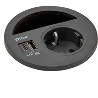 EVOline Circle80 Einbausteckdose mit USB-Charger A/C, schwarz
