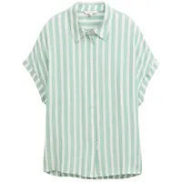 Tom Tailor Damen Loose Fit Bluse mit Streifenmuster, grün,