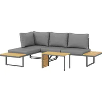 Outsunny Akazienholz Gartenmöbel Set 6 Personen L-Förmig Gartenlounge mit