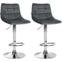 CLP 2er Set Barhocker Jerry Samt dunkelgrau/chrom