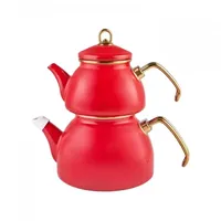 KARACA Retro Emaille Teekannen- Set, Rot, Induktionsgeeignet, Teekocher, Wasserkocher,