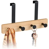 Relaxdays Garderobenhaken Türgarderobe 4 Haken Bambus & Metall Schwarz