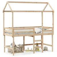 VidaXL Hochbett mit Leiter und Dach 80x200 cm Massivholz