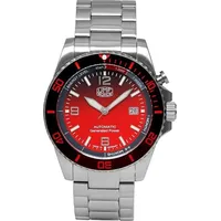 UMF Ruhla Autokinetic Herrenuhr rotes Ziffernblatt Gliederarmband - 1072M-5