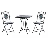 LINDER EXCLUSIV Mosaik Gartenmöbel Set Mosaiktisch quadratisch Mosaikstuhl Balkonstuhl