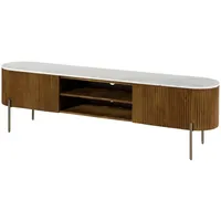 MASSIVMOEBEL24.DE TV-Board Mango 200x36x51 braun lackiert / Marmor weiß