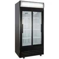 GastroHero Getränkekühlschrank Eco 630 mit Leuchtaufsatz, Schiebetüren, schwarz, LED-Innenbeleuchtung,