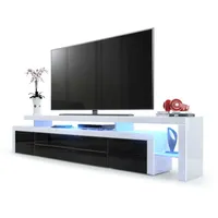 Vladon Lowboard, Schwarz Hochglanz, Holzwerkstoff, 227x52x35 cm, Wohnzimmer, Wohnwände,