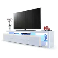 Vladon Lowboard, Weiß Hochglanz, Creme, Holzwerkstoff, 227x52x35 cm, Wohnzimmer,