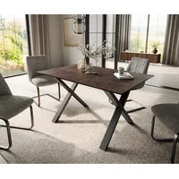 DeLife Esstisch Edge 140x90 Glas Antique-braun X-Gestell Metall Schwarz,