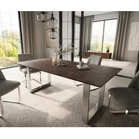 DeLife Esstisch Edge 200x100 Glas Antique-braun Edelstahl Schmal