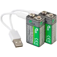 Tka 2er-Set Li-Ion-Akkus Typ 9-V-Block mit USB-C, 340 mAh,