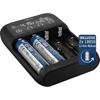 Ansmann Lithium 4 Universalladegerät mit 2x 18650 Akkuzellen (2600mAh)