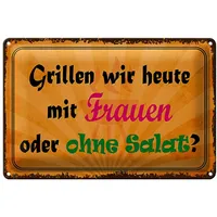 Roomando Lustiges Blechschild | Grillen wir heute | mit